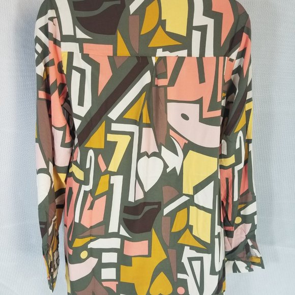 Big Dart Shirt Womens US 6 S/M Multicolor Abstract Long Sleeve Button Up - NWT - Picture 4 of 5
